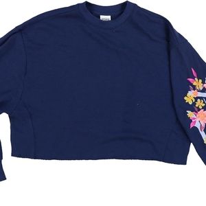 Pink Victoria's Secret NWT Navy Blue Cropped Floral Sleeve Sweatshirt